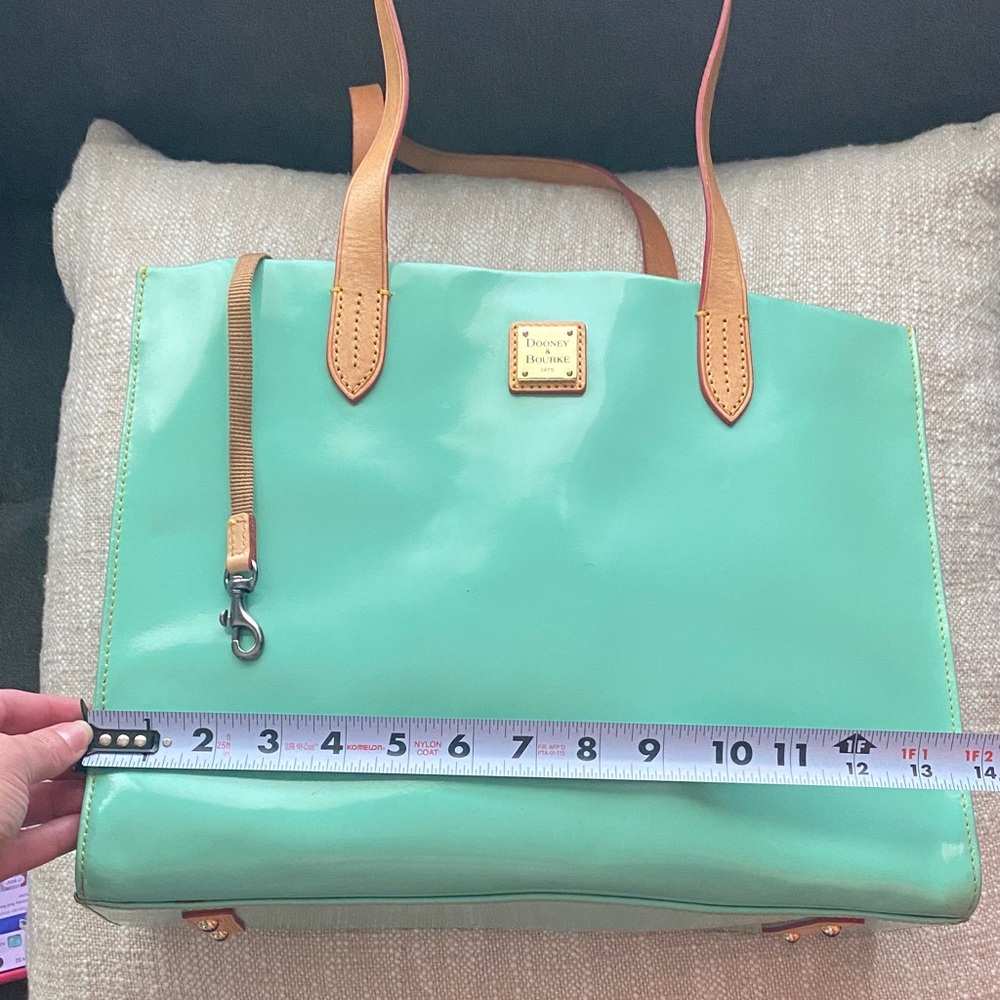 Dooney & Bourke Aqua Patent Leather Tote with Tan Straps - Picture 12 of 13